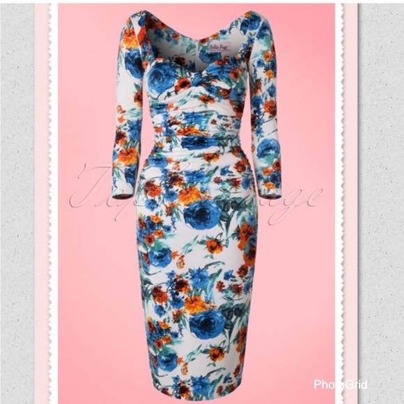 🆕 Bettie page Tatyana floral ruched stretchy vintage inspired retro pinup dress - Picture 5 of 16